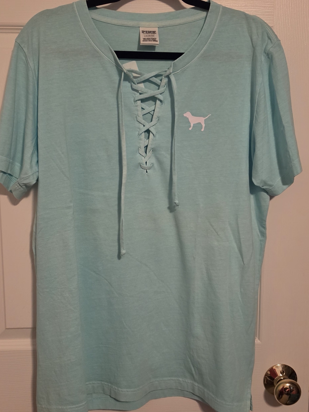 PINK Victoria's Secret Lace-Up Tee in Lt Blue